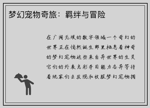 梦幻宠物奇旅：羁绊与冒险