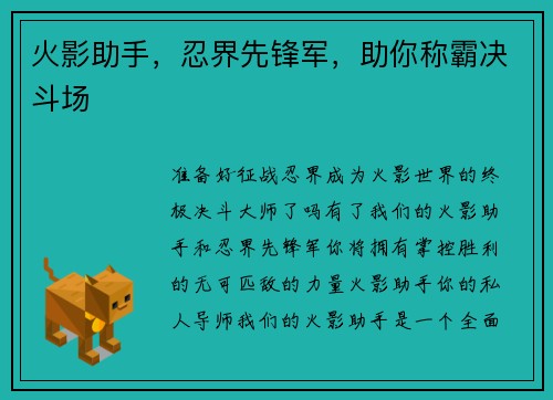火影助手，忍界先锋军，助你称霸决斗场